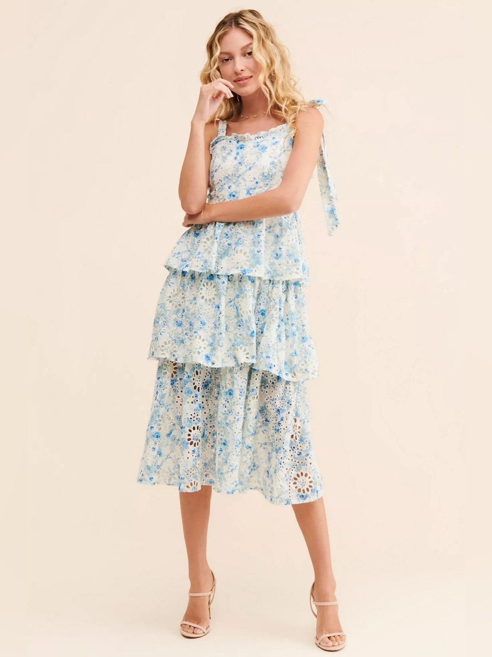 NWT Anthropologie En Saison Claire Midi Dress Eyelet Floral Tiered Fairy Size S